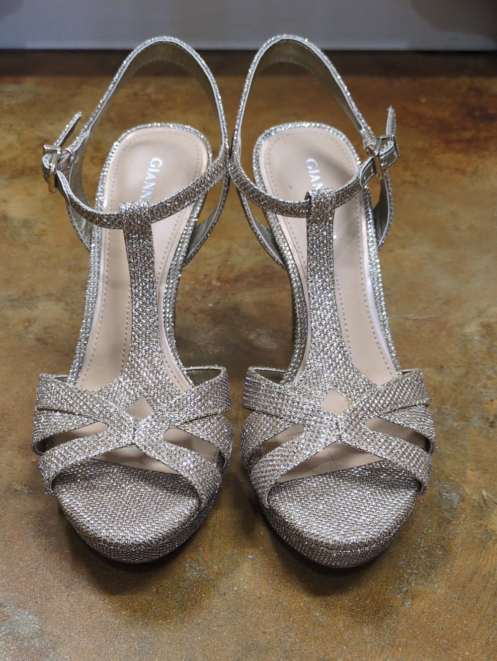 Gianni Bini Gold Glitter Strappy Heels, Size 6.5